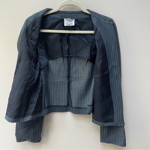 Akris Punto Slate Blue Cotton Blend Full Zip Jacket White Polka Dots Size 12 - Picture 7 of 12